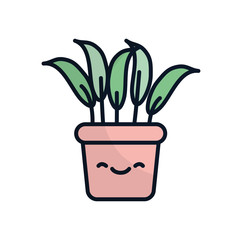 Isolated kawaii plant inside pot flat fill style icon vector design
