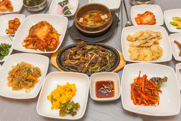 Korean dinner table, street cafe
