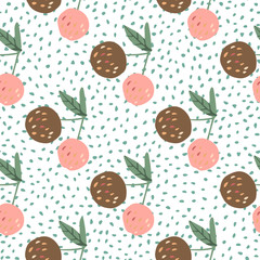 Apples and leaves seamless pattern on dots background in Scandinavian style.