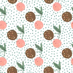 Fotobehang Apples and leaves seamless pattern on dots background in Scandinavian style. © smth.design