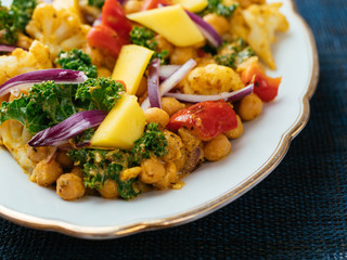 Chickpea, Cauliflower Curry with Kale and Mango