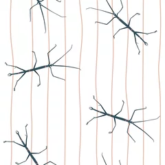 Dekokissen Kindische Stabheuschrecken handgezeichnete skandinavische Vektor nahtlose Muster. Cartoon-Kindermuster für Geschenkpapier, Stoff, Textil, Tapete, Hintergrund © Anastasiia