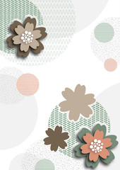 Colored geometric shapes, lines and flowers on a white background. Pastel shades. Design for postcards, covers, banners, advertisements. Eastern elements.