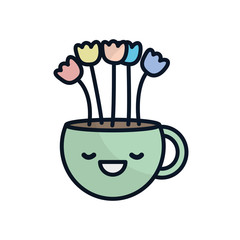 Isolated kawaii flowers inside pot flat fill style icon vector design