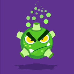 Green angry virus bacteria cartoon icon