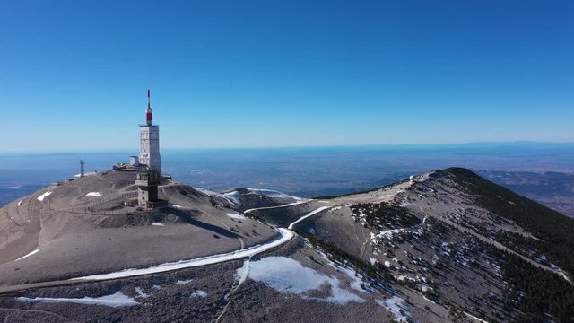 Summit of the Mont Ventoux aerial shot sunny day France Vaucluse weather station