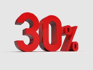 Red 30% Percent Discount 3d Sign on Light Background
