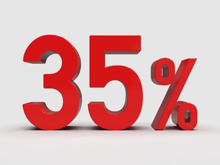 Red 35% Percent Discount 3d Sign on Light Background