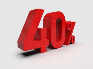 Red 40% Percent Discount 3d Sign on Light Background