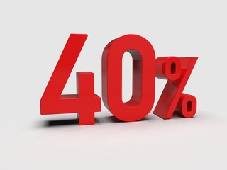 Red 40% Percent Discount 3d Sign on Light Background