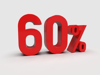 Red 60% Percent Discount 3d Sign on Light Background