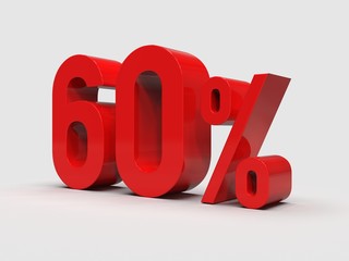 Red 60% Percent Discount 3d Sign on Light Background