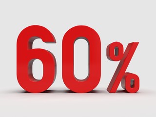 3d Render: Red 60% Percent Discount 3d Sign on Light Background, Special Offer 60% Discount Tag, Sale Up to 60 Percent Off, Sixty Percent Letters Sale Symbol, Special Offer Label, Sticker, Tag