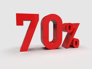 Red 70% Percent Discount 3d Sign on Light Background