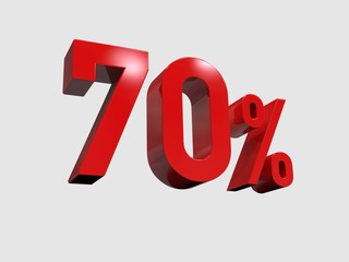 Red 70% Percent Discount 3d Sign on Light Background