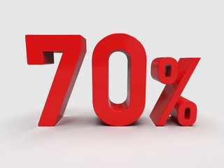 Red 70% Percent Discount 3d Sign on Light Background