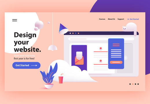 Website Header Illustration Layout with 3D Elements