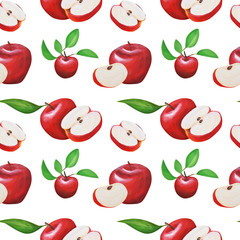  collection. Red Apple. Fruit set. Pattern. Border. Frame. Hand drawing. Delicate fruit drawn and isolated in gouache in the style of realism. Suitable for corporate identity, concentration.