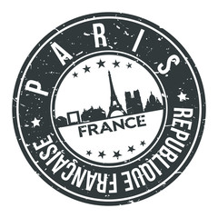 Paris France Europe Stamp. Logo Icon Symbol Design Skyline City Vector.