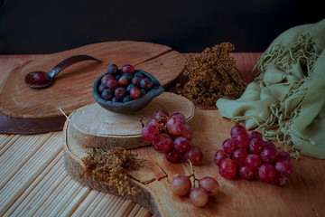 Still life of red grapes, top view