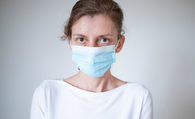 stop coronavirus woman wearing medical mask and raising hand 2019-nCoV fight - spreading