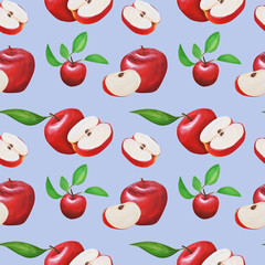  collection. Red Apple. Fruit set. Pattern. Border. Frame. Hand drawing. Delicate fruit drawn and isolated in gouache in the style of realism. Suitable for corporate identity, concentration.