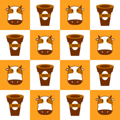 Illustration vector graphic milk, cow, and cup in pattern