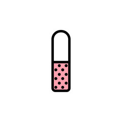 Vector closed lipstick icon with black stroke, pink fill and circles texture