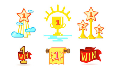 Winner cups and awards icon set. Sport or business rewards design element isolated on white. Flat vector