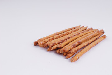 top view of bread sticks on white backgraund