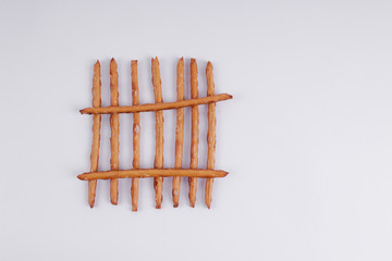 top view of bread sticks on white backgraund