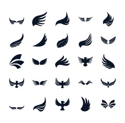 Isolated wings and eagles silhouette style icon set vector design