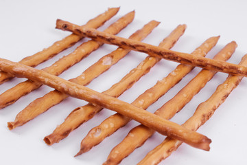 top view of bread sticks on white backgraund