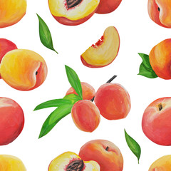  collection. peach. Fruit set. Pattern. Border. Frame. Hand drawing. Delicate fruit drawn and isolated in gouache in the style of realism. Suitable for corporate identity, concentration.