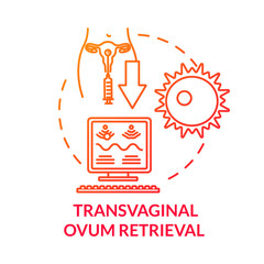 Transvaginal ovum retrieval red concept icon. In vitro fertilisation. Woman anatomy health. Reproductive technology idea thin line illustration. Vector isolated outline RGB color drawing