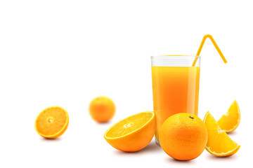 Stack of fresh orange fruit isolated on white background