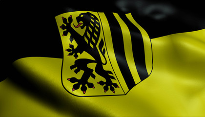 Fototapeta na wymiar 3D Waving Germany City Flag of Dresden Closeup View