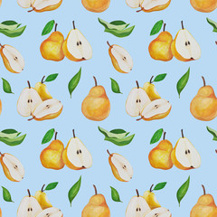 Obraz premium collection. yellow pear. Fruit set. Pattern. Border. Frame. Hand drawing. Delicate fruit drawn and isolated in gouache in the style of realism. Suitable for corporate identity, concentration.