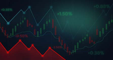 Fototapeta premium candle stick green and red line chart financial chart with downtrend line graph in stock market on red