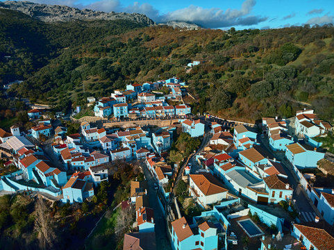 Aerial View Juzcar Village, Malaga, Spain