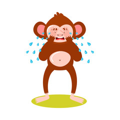 Monkey character standing and crying tears vector illustration