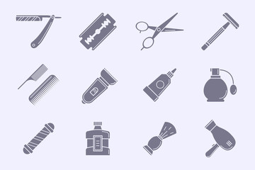 Barbershop Icons set - Vector silhouettes of beauty salon for the site or interface