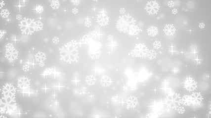 Christmas white snowflake with snow fall on winter gray background.
