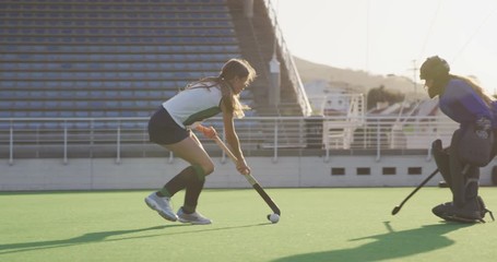 Female hockey players playing on the field - Powered by Adobe