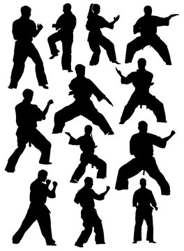 silhouettes of kata karate athletes vector