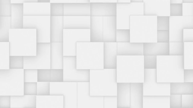 Abstract square geometric surface animation. Clean minimal white squares. Random motion background Seamless loop 4K