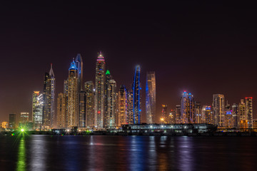 Fototapeta na wymiar Amazing view of Dubai Marina at night from Palm Jumeirah in Dubai UAE