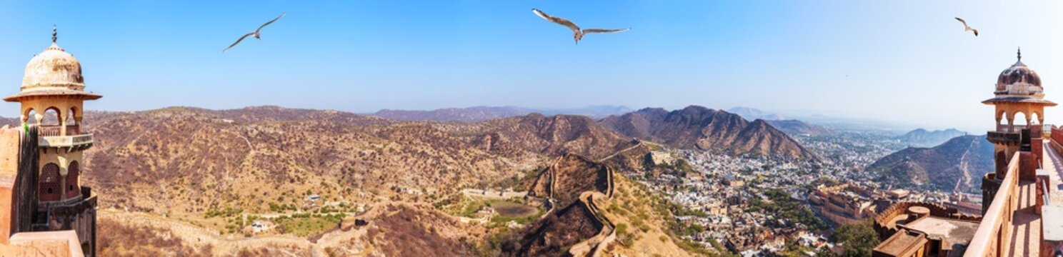 View On Jaipur And The Aravalli Range, India, Panorama