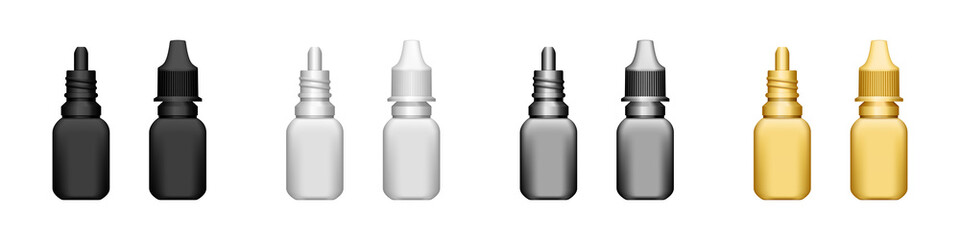 Set of realistic 3d eyedropper bottles for packaging design