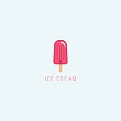 Red Berry Ice cream or Popsicle or frozen ice. Summer dessert. Minimalistic Icon. Colored vector logo. Cartoon style, simple flat design. Trendy illustration. Icon is isolated on a blue background